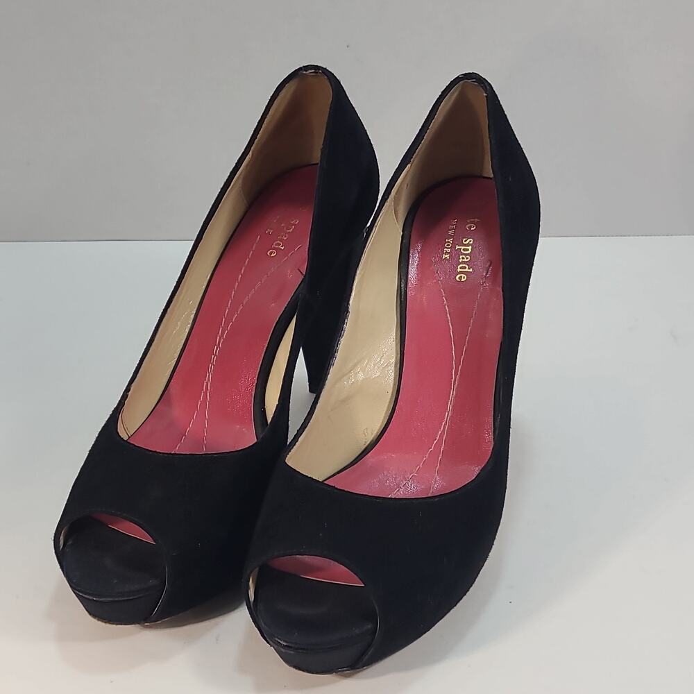 Kate Spade Georgia 4” Black Suede Pumps Size 7 B Made In Italy